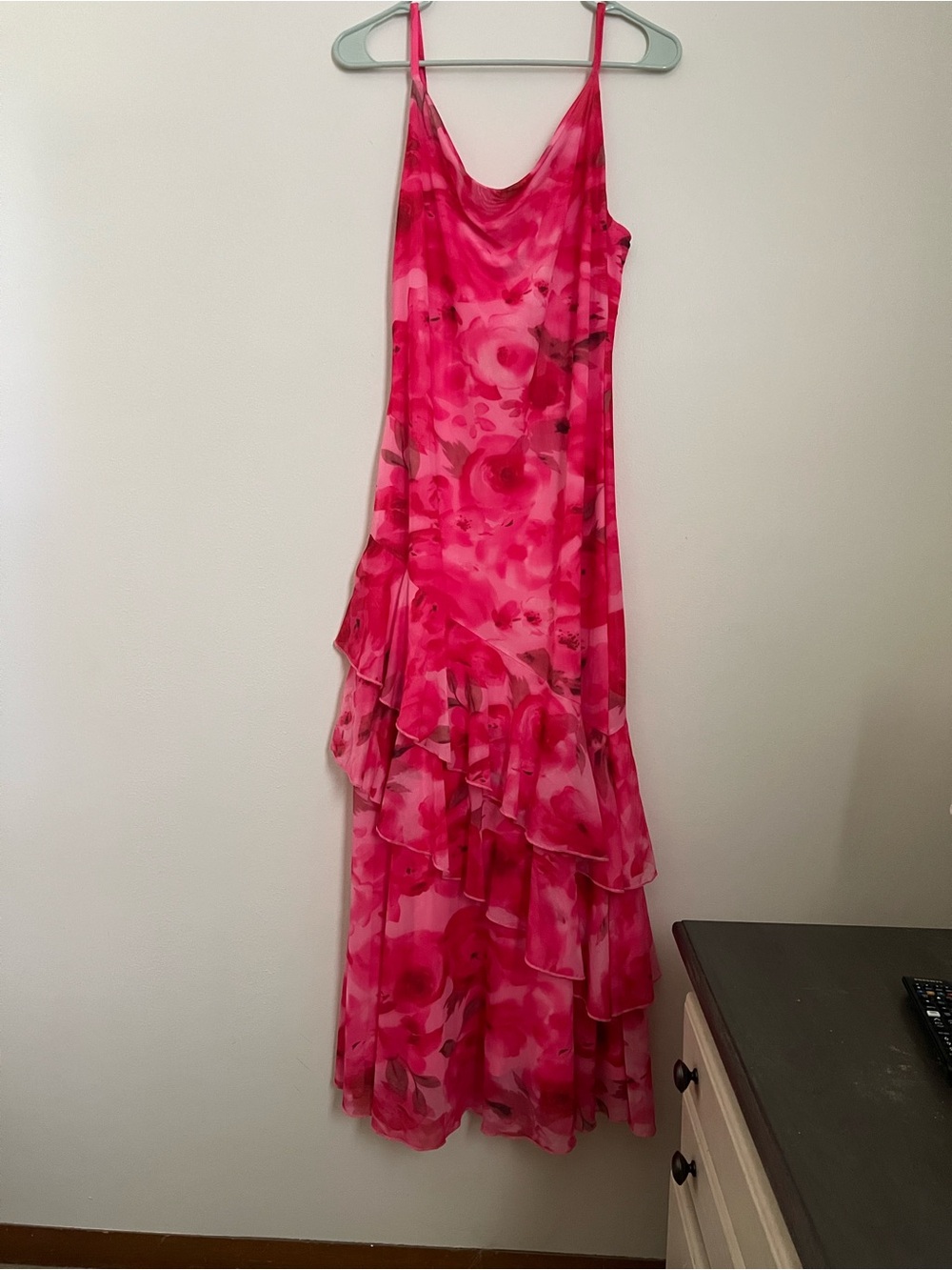 Fuchsia Floral Tiered Maxi Slip Dress